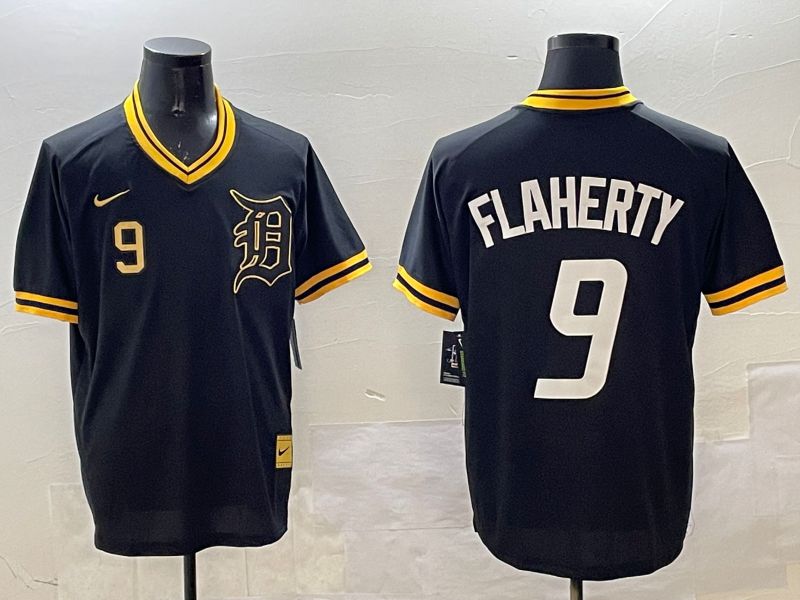 Men Detroit Tigers #9 Flaherty Black Gold Game 2025 Nike MLB Jersey style 1